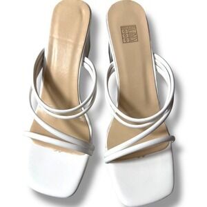 Astuccio Trendy White Strappy Block Heel Mules Square Toe Summer Sandals Sz 7.5